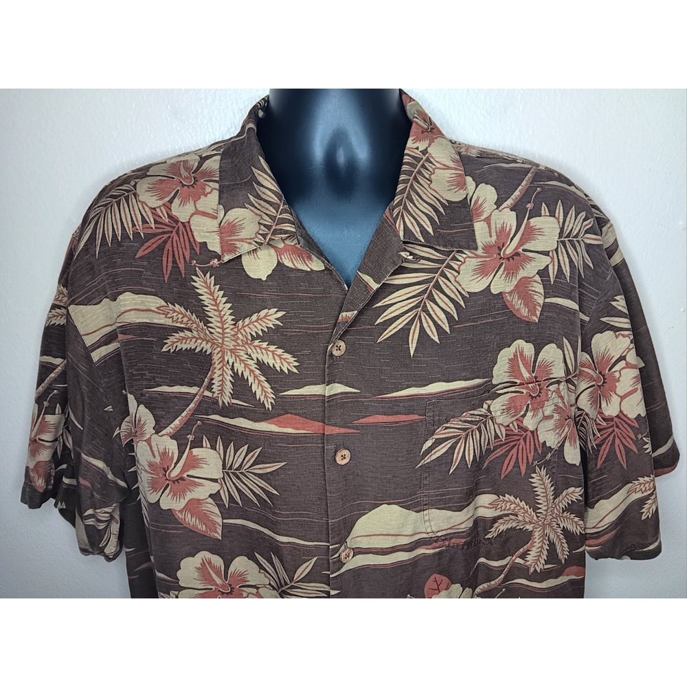Tommy Bahama Men's Large Camp Shirt Hawaiian Brown Silk Floral Beach Relax EUC - Picture 2 of 9
